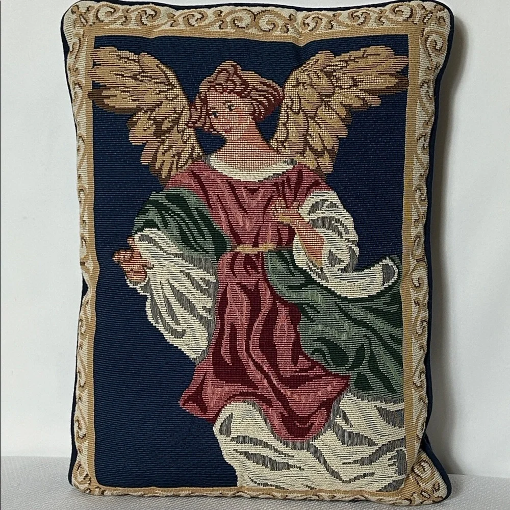 Angel Tapestry Pillow with Navy Background 16” X 12” Pillow Decorative Accent